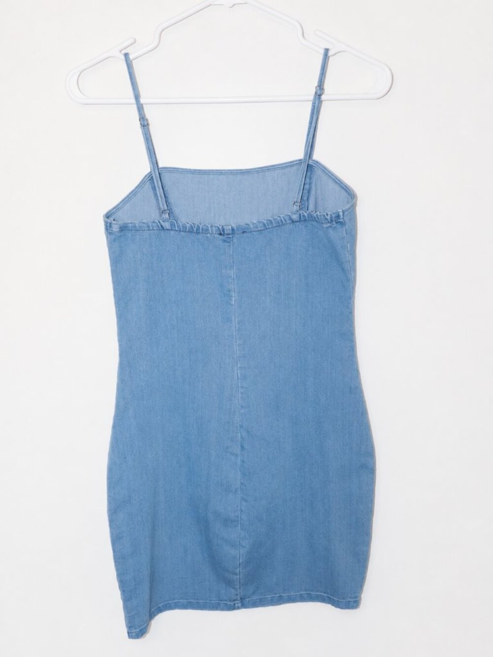 IRIS Light Wash Denim Bodycon Mini Dress Adjustable Straps Women's Small - Picture 3 of 4